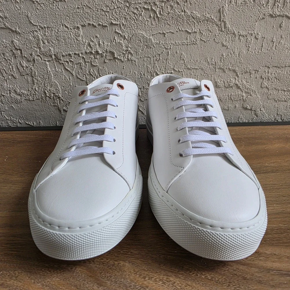 Good Man Brand Edge Low Top Sneakers Mens 8.5 White Napa Leather Italy Shoes New